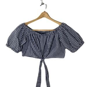 FOREVER 21 Blue/White Checkered Crop Top Women’s Size M